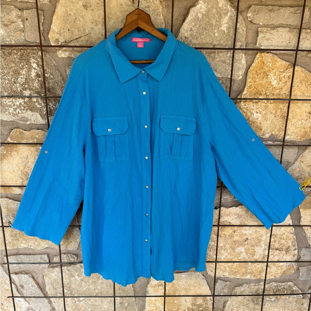 Women Within 1x 100% cotton Blue Button Top